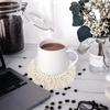 2 Pcs Handmade Coasters with Tassels for Drinks Absorbent Boho Coasters Set White Cotton Coaster for Mugs Cups, Housewarming Present Tabletop