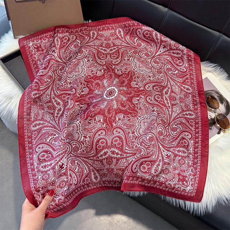 70Cm Silk Scarf Women'S French Elegant Small Cashew Print Scarf Small Square Scarf With Headscarf