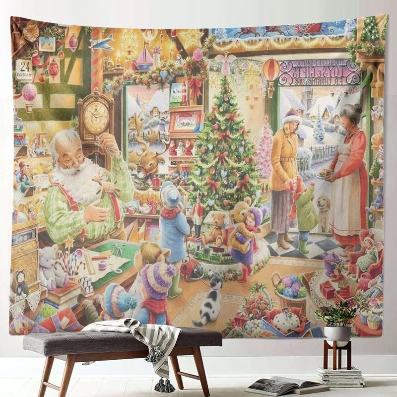 Noel Baba Noel Dekorasyon Baskı Desen Goblen Ev Oturma Odası Yatak Odası Duvar Dekorasyonu Arka Plan Kumaş Goblen