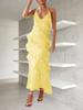 Abito Maxi da Donna in Chiffon con Scollo all'Americana Senza Maniche Schiena Scoperta Ruffle Nappa Abito da Festa