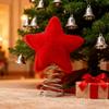 Christmas Tree Topper Red Plush Five-Pointed Star Decor Metal Frame Secure Base Traditional Christmas Decor Home