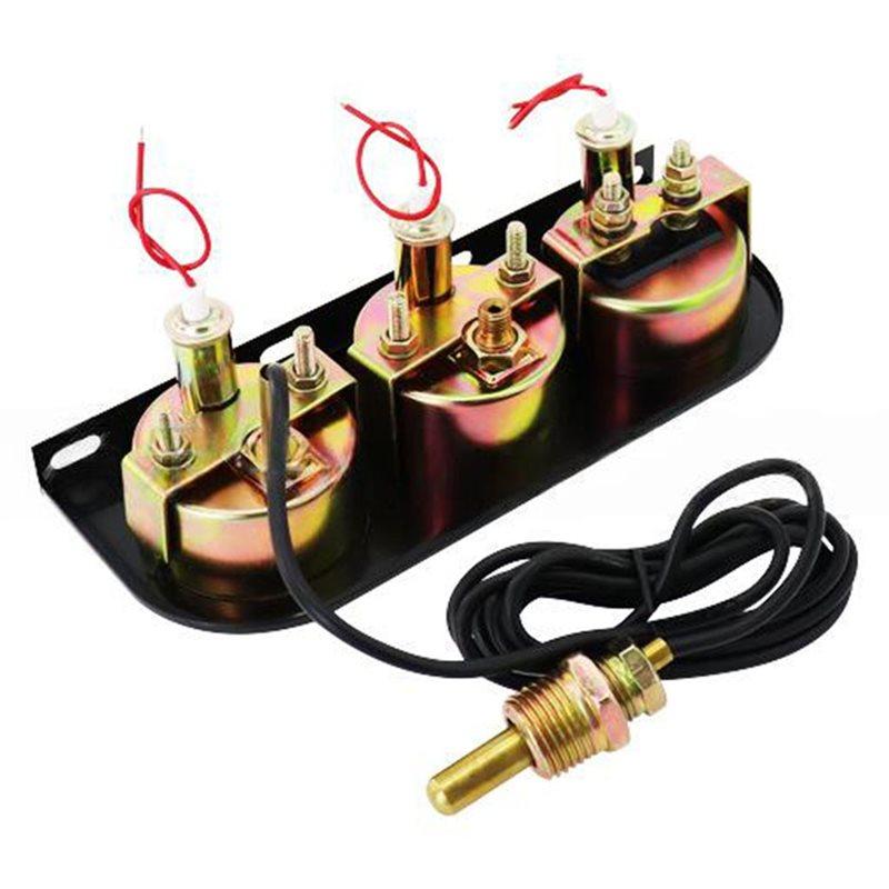 Efficientt-Car 12V 3 In 1 Triple Gauge Kit With Sensor-Water Temp C/F, Oil Pressure PSI, Voltmeter Mechanical Gauge Set