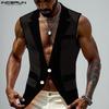 INCERUN Men Lapel Sleeveless Buttons Stitching  See Through Mesh Sheer Waistcoats