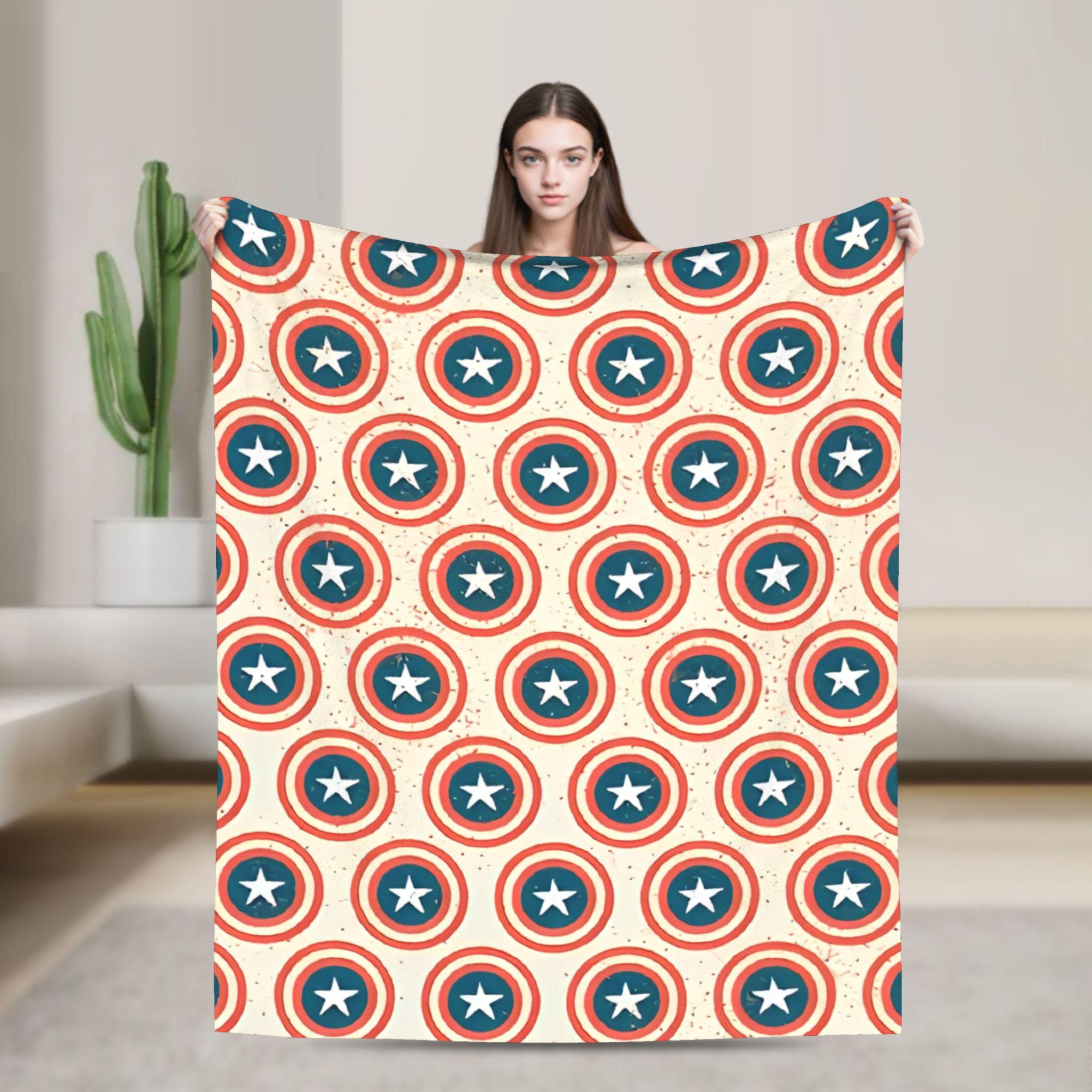 Captain America Flannel Blanket Funny Throw Blanket for Bed Sofa Couch 150*125cm Plush Thin Quilt 75X95CM