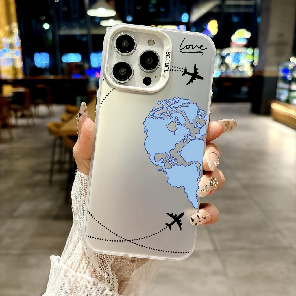 Color Phone Case For iPhone 17 16E 16 11 15 14 Pro MAX 12 13 MINI 7 8 Plus XR SE Silver Cover Planes World Map Travel Love Heart