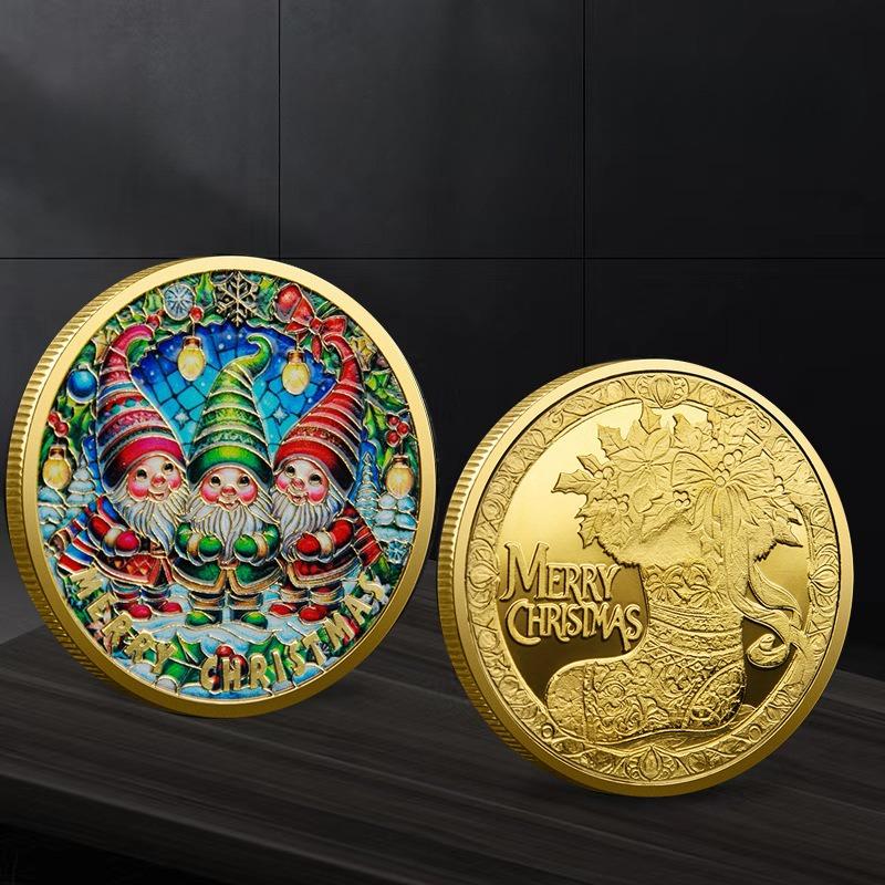 Weihnachtsmann Gedenkmünzen, Farbige Geprägte Gedenkabzeichen Weihnachtsgeschenke Farbige Gold- und Silbermünzen, Weihnachtsgeschenke