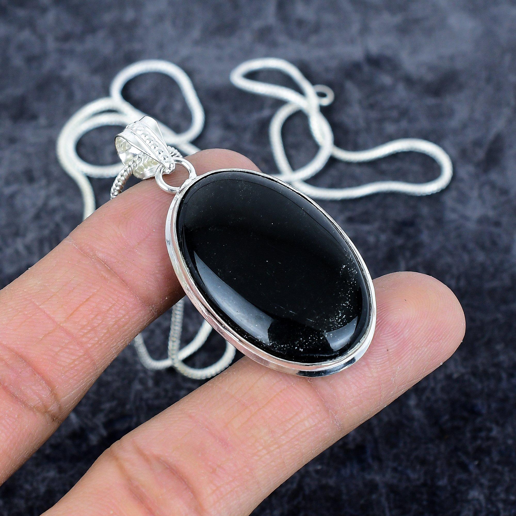 

Black Onyx Gemstone Handmade 925 Sterling Silver Jewelry Pendant 2.05 M-2921