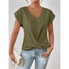 Camiseta elegante de manga corta con cuello en V en color liso para mujer, nueva primavera y verano