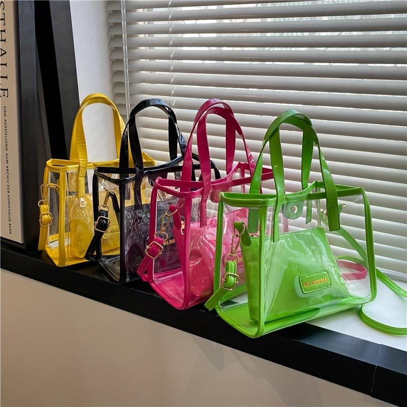 2 szt. Przezroczysty zestaw toreb PVC  Modna torebka crossbody typu jelly  Wodoodporna letnia torba plażowa z wewnętrzną saszetką