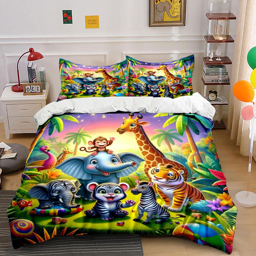 Safari Animal Decor Set Bedding Set With 1 Duvet Cover 2 Pillowcases Single Double King Queen, Gift