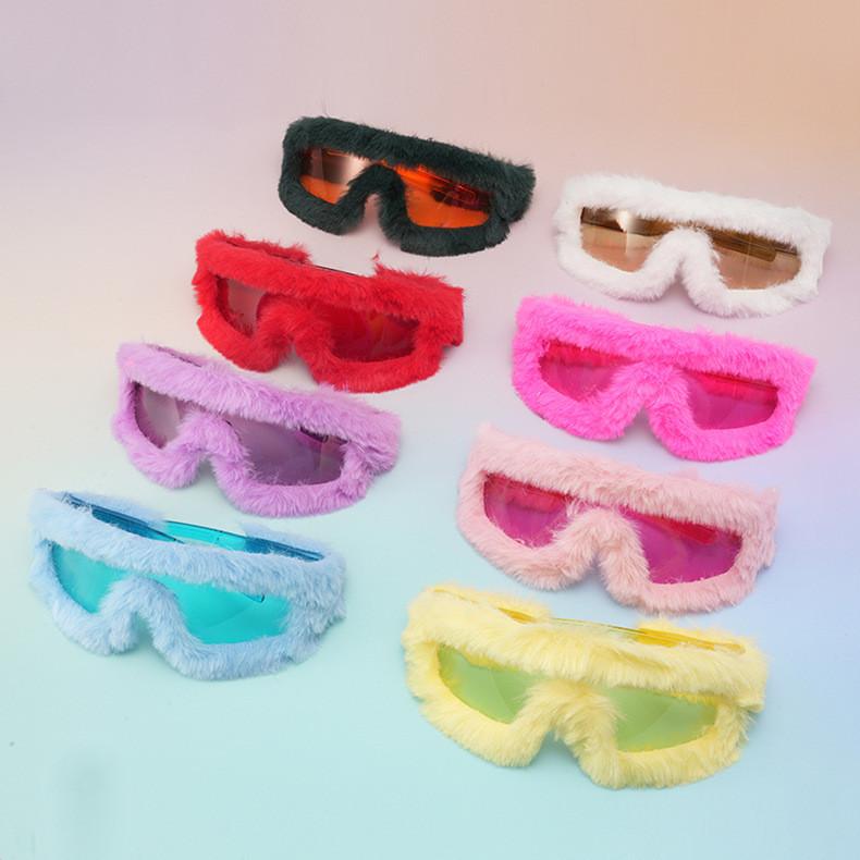 Fashion Pc Frameless Sunglasses For Women And Men With Plush Furry Design Winter