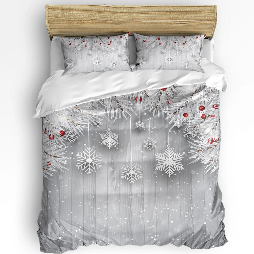 Christmas Snow Bedding Set Snowflakes Gnome Duvet Cover Set 3Pcs Bedding Set For Single/Twin/Full Size Christmas Decoration