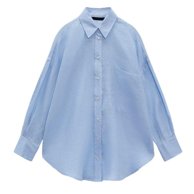 Sun Protection Loose Long Sleeves Pocket Linen White Shirt