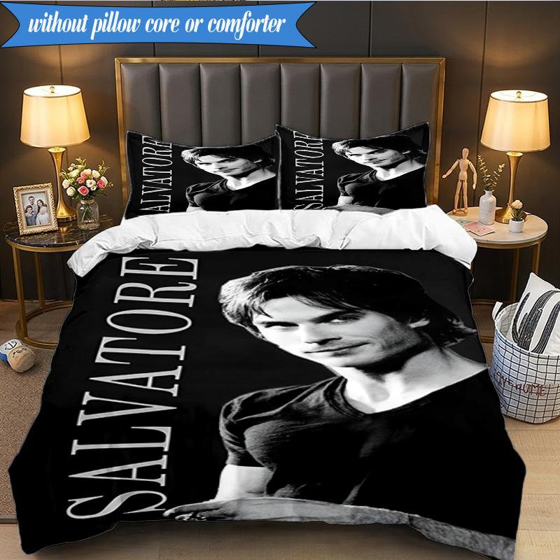 3PCS Damon Salvatore Romance Bedding Set,Including 1pc Duvet Cover And 2pcs Pillowcases Perfect for Bedroom, Dormitory, Fan Christmas Gift