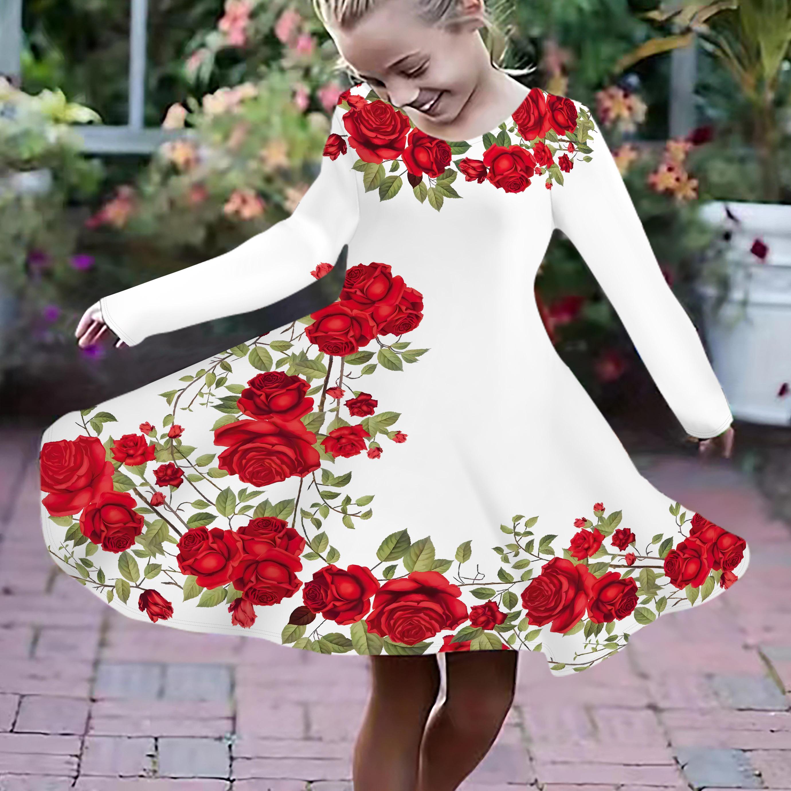 

Повседневное платье для девочки с принтом 3D «Роза с длинными шипами» и круглым вырезом, длинными рукавами, детское платье принцессы 180 белый