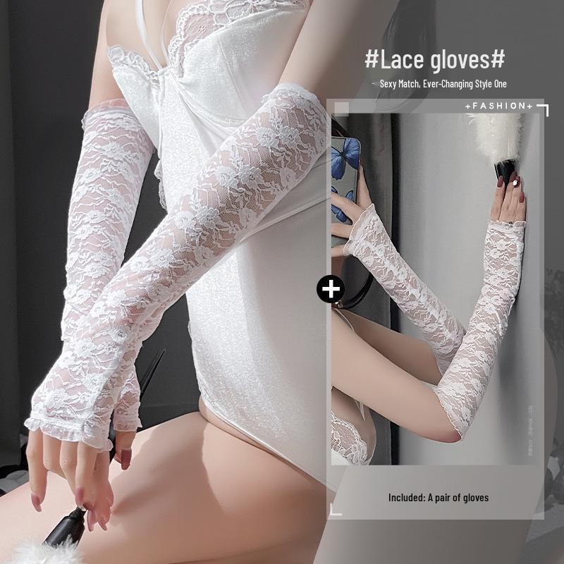 

Жіночі сексуальні прозорі мереживні рукавички Man Yan One Size білий