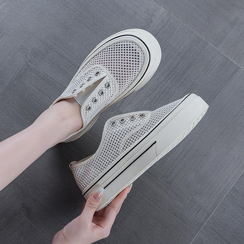 Thick-soled Sequined Mesh Breathable Board Shoes Children 2025 New Versatile Sports and Leisure One-pedal Mesh Shoes Little White Shoes