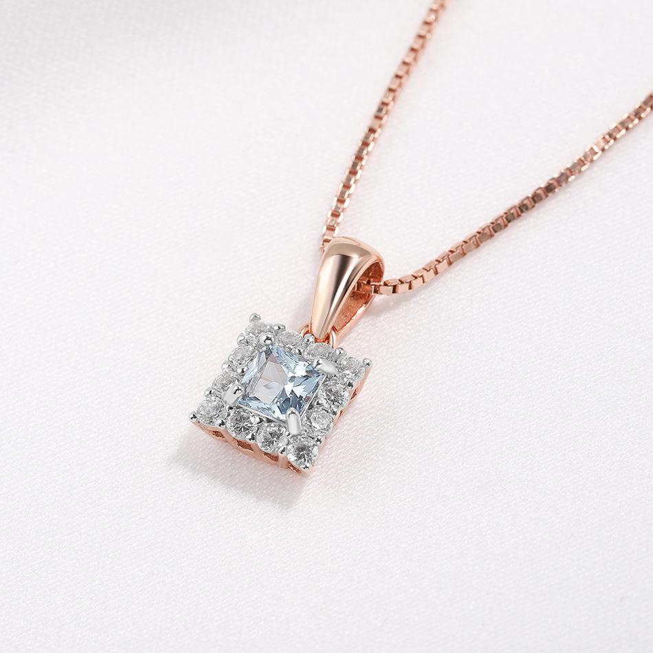 Yeni 925 ayar gümüş nano gök mavisi gül altın rengi ayrılmış basit kare kolye