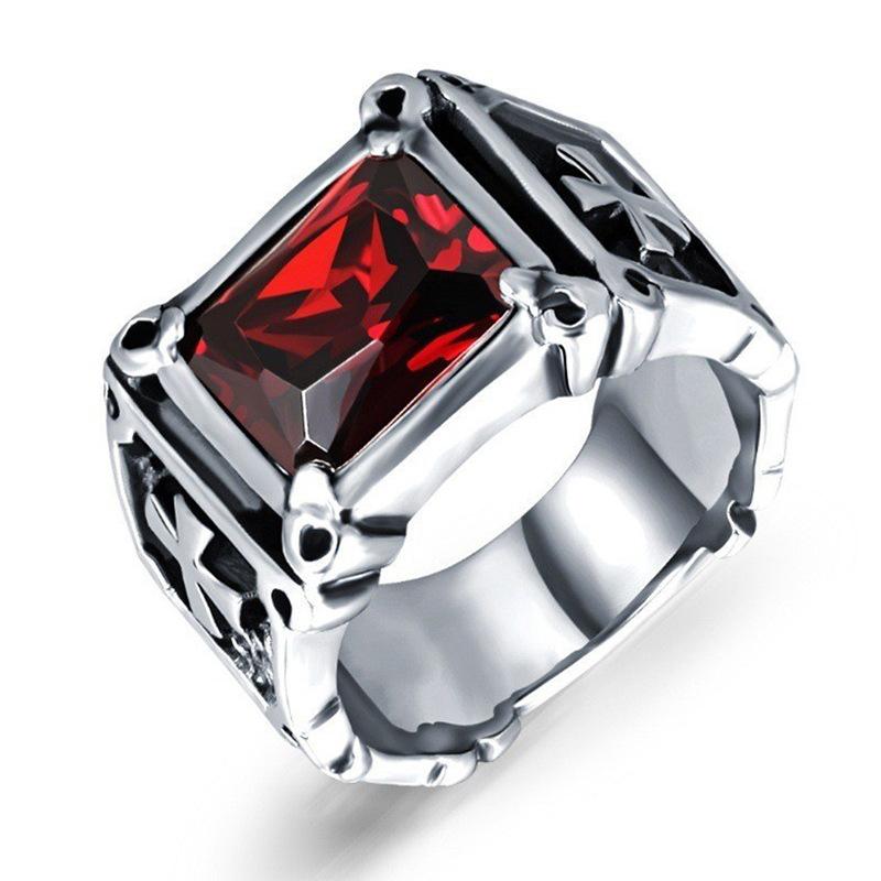 Yunjin new retro men's fashion personality inlaid ruby cross ring trendy hip-hop ring