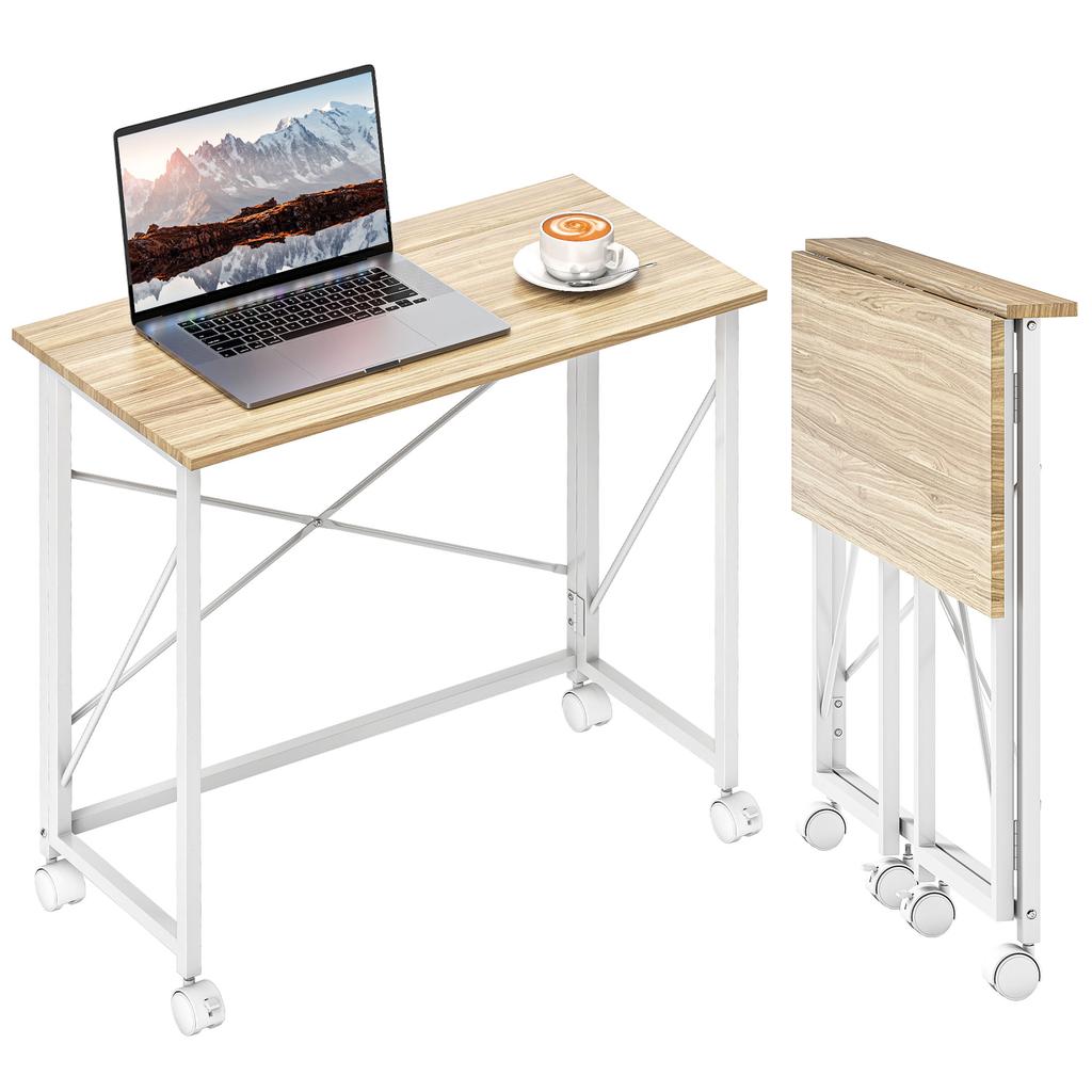 80 Cm Folding Desk On Wheels - Natural Tone