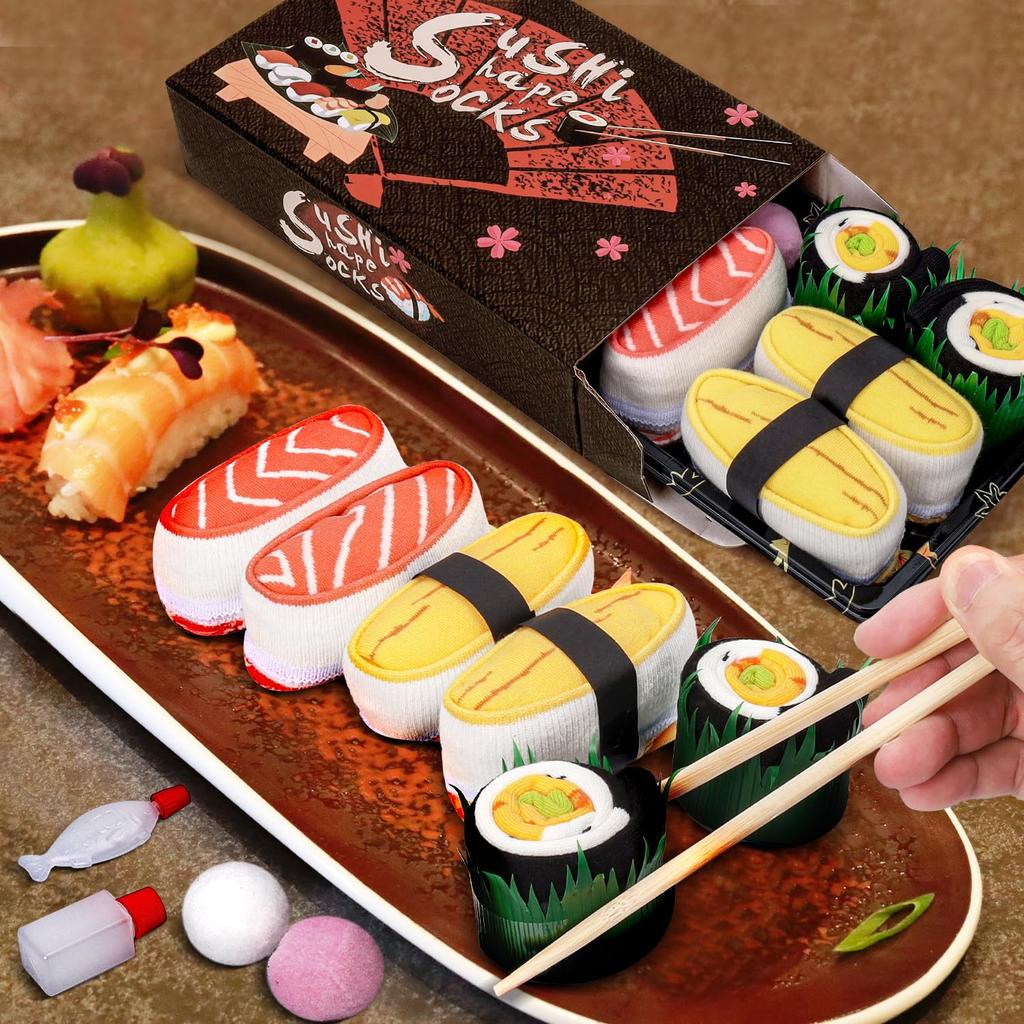 Calcetines AGRIMONY Caja de Sushi para y Niños Regalo Divertido para Hombres y Perfecto para y Lindo y Elegante Conjunto de Algodón con Cuello Redondo de Hombres, Mujeres, - Mujeres, Día del Padre,