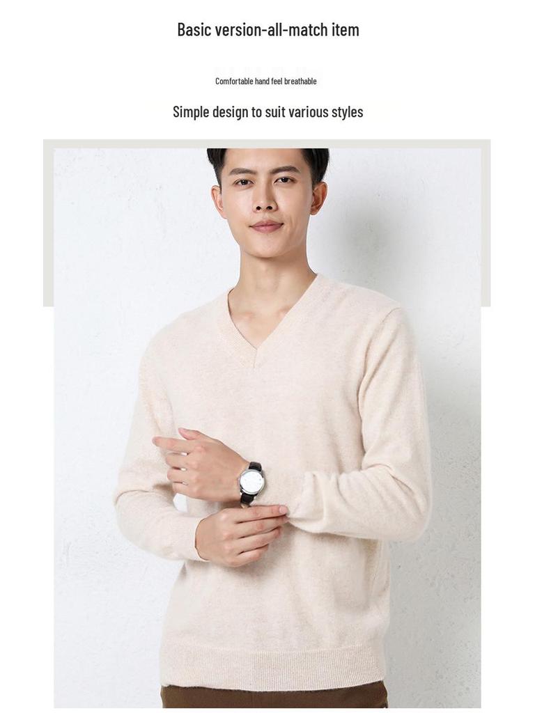 Cross2025 Men's V-Neck Knitwear: Autumn/Winter Loose Wool Pullover, Casual Business Solid Color, Long Sleeve