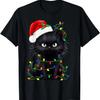 Black Cat Santa Christmas Family Matching Pajamas Xmas T-Shirt