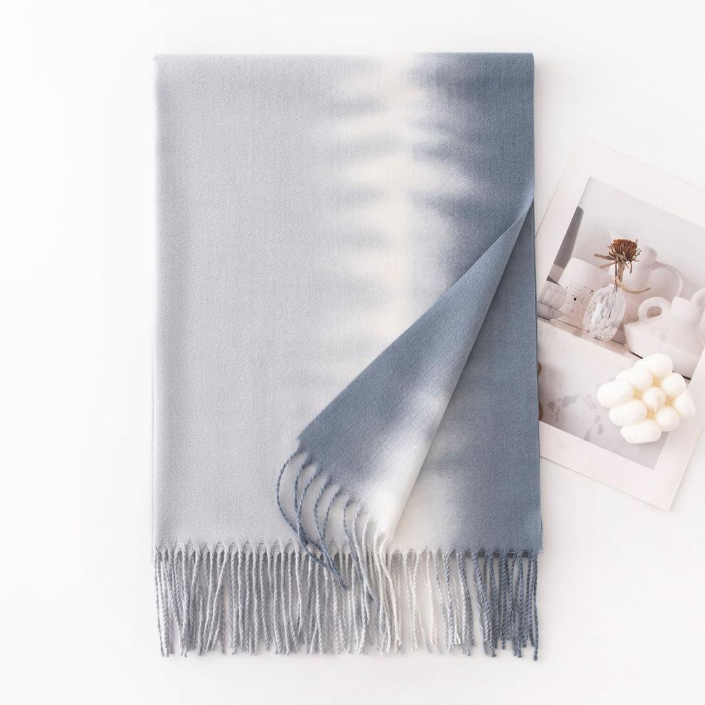 Luxury Cashmere Winter Scarves Gradient Handkerchief Warm Pareo Cape Pashmina Shawl Chunky Headscarf Lady Elegant Poncho Turban