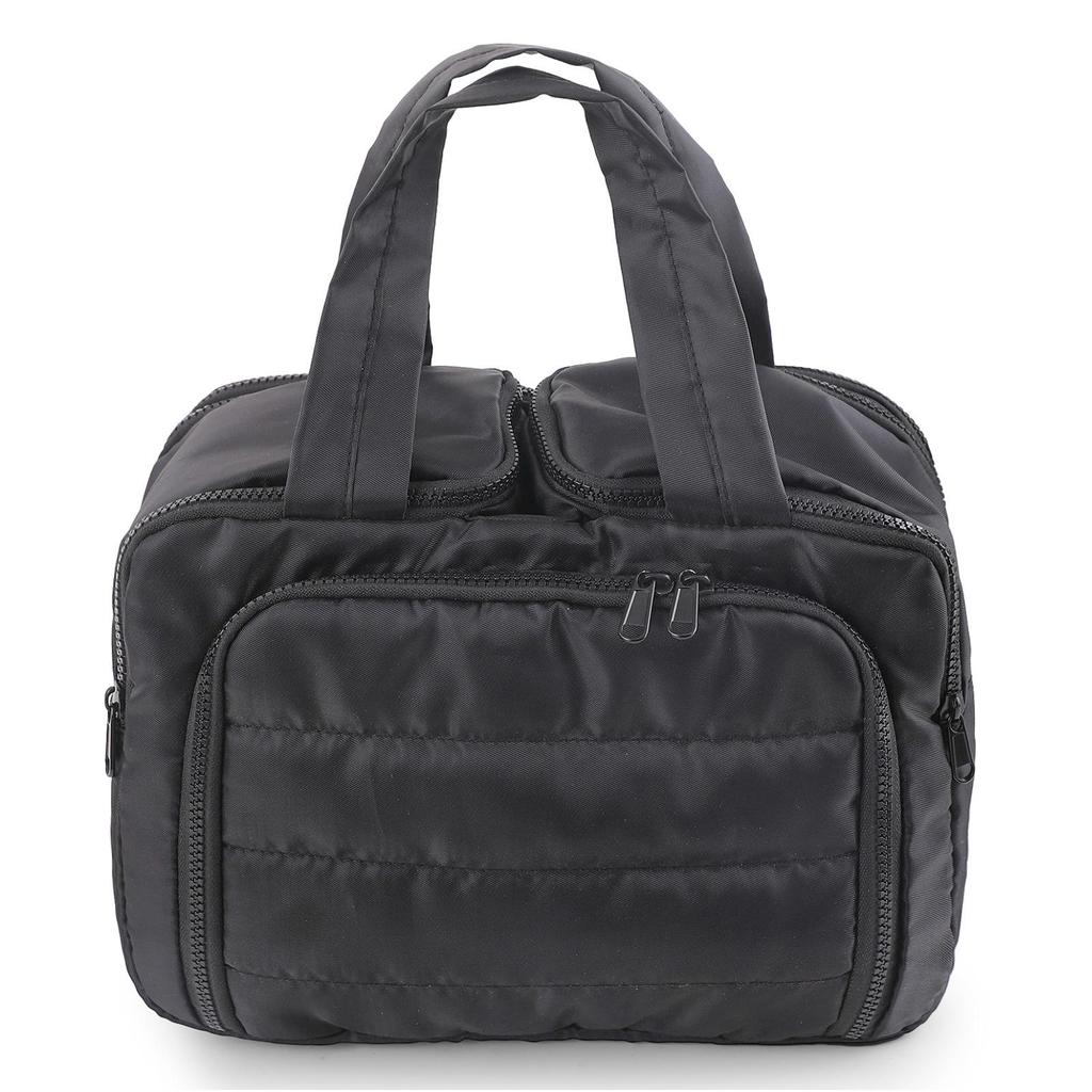 Grande Trousse de Maquillage Matelassée - Élégante, Légère, Portable, avec Compartiments et Double Ouverture pour le Voyage et les Articles de Toilette.