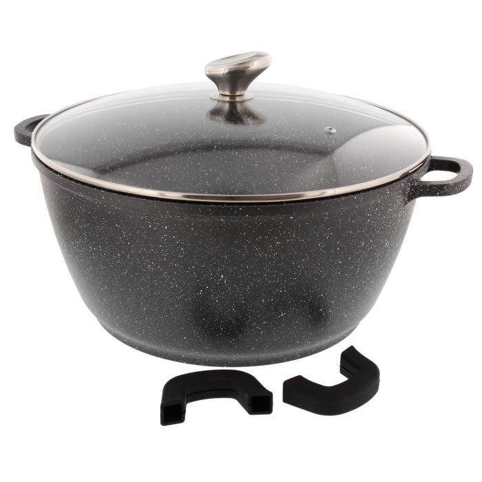 Faitout Ø 36 Cm "Façon Pierre" + Couvercle En Verre + 2 Maniques Silicone - PRADEL EXCELLENCE - PREMIUM - Compatible Tous Feux.