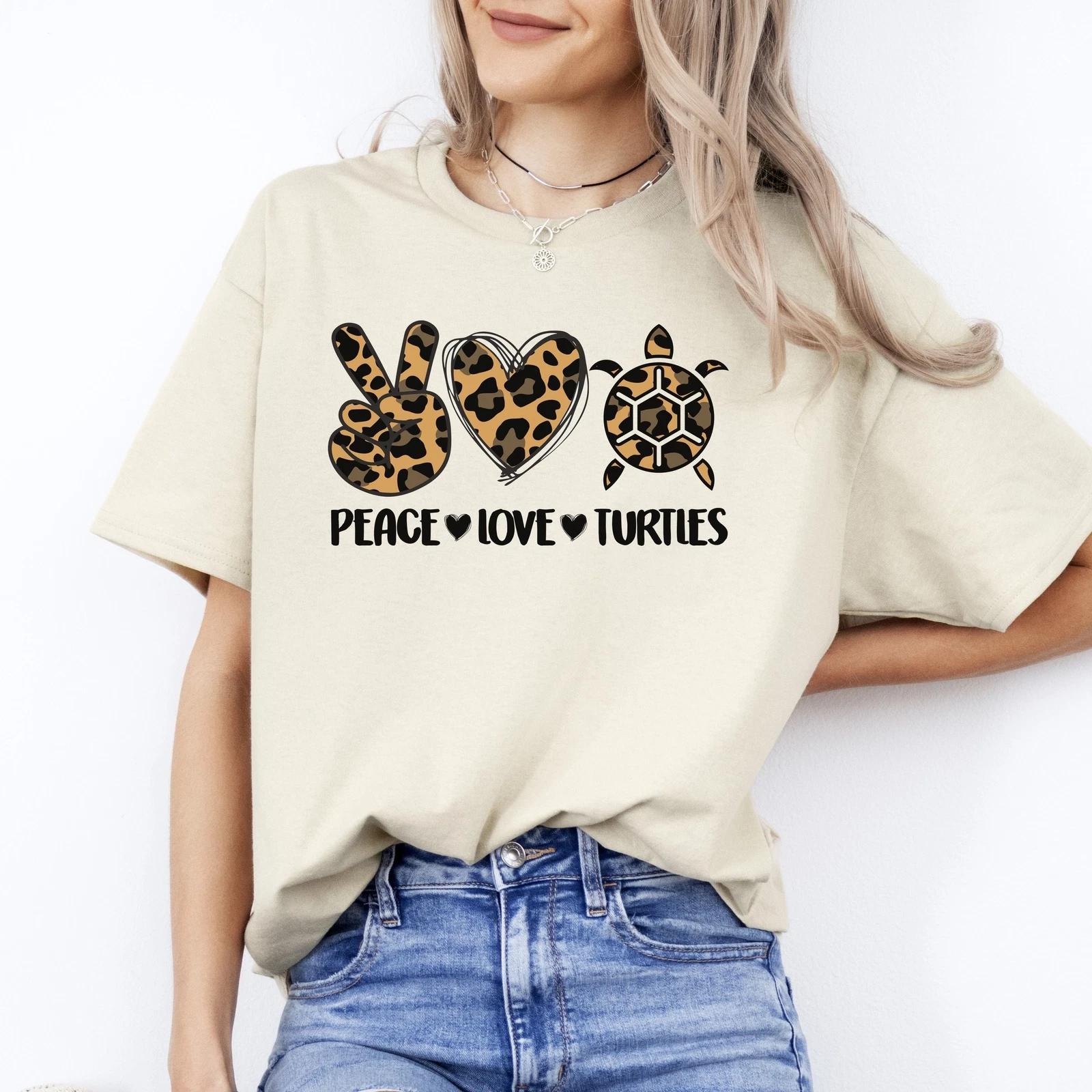 Peace Love Turtles T-Shirt Leopard skin Turtles lover turtles mama Unisex Tee Sa S