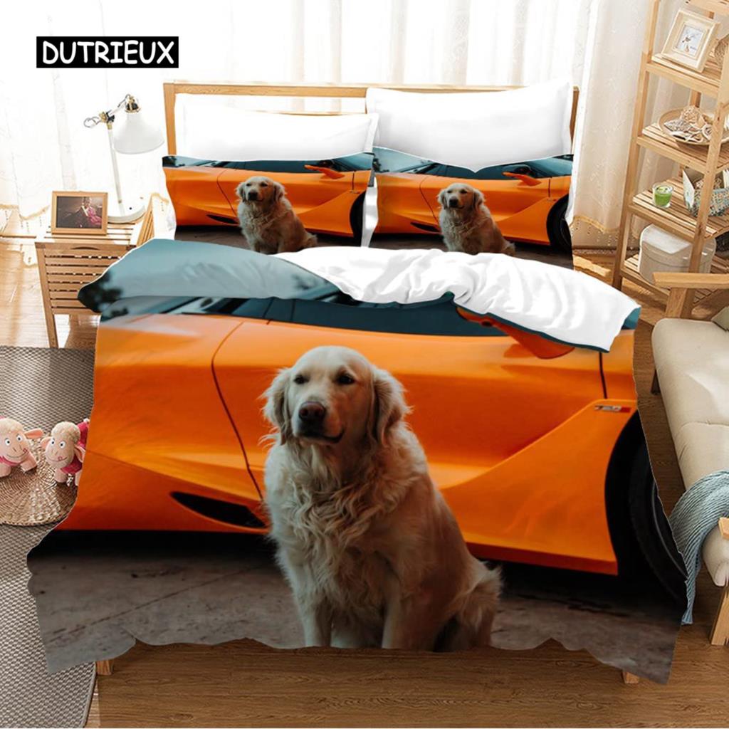 

Комплект пододеяльника Золотистый ретривер для мальчиков с рисунком питомцев, Покрывало размера Твин с принтом, Микрофибра, Животные, Собаки, Пододеяльник EU single(135x200cm)