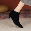 Krazing Pot Cow Suede Winter Round Toe Med Thin Heels Modern Boots Women Big Size 43 Zipper Basic Clothing Ankle Boots