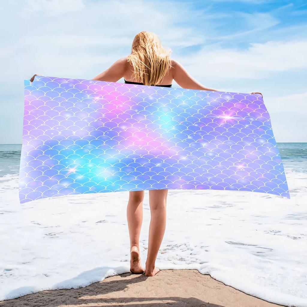 Pastel Rainbow Beach Towel Microfiber Oversized Quick Drying Bath Towels Large Sand Free Mermaid Scale Swimming Blanket Mat