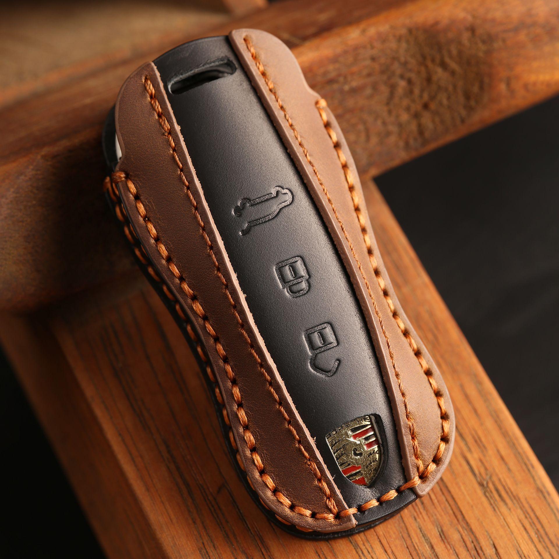 

Кожаный чехол для ключа Porsche на заказ Paramela Macan Cayenne Taycan Держатель для ключа чёрный