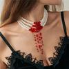 European and American sweet and cool goth bloody tassel choker Halloween blood-stained imitation pearl beaded necklace