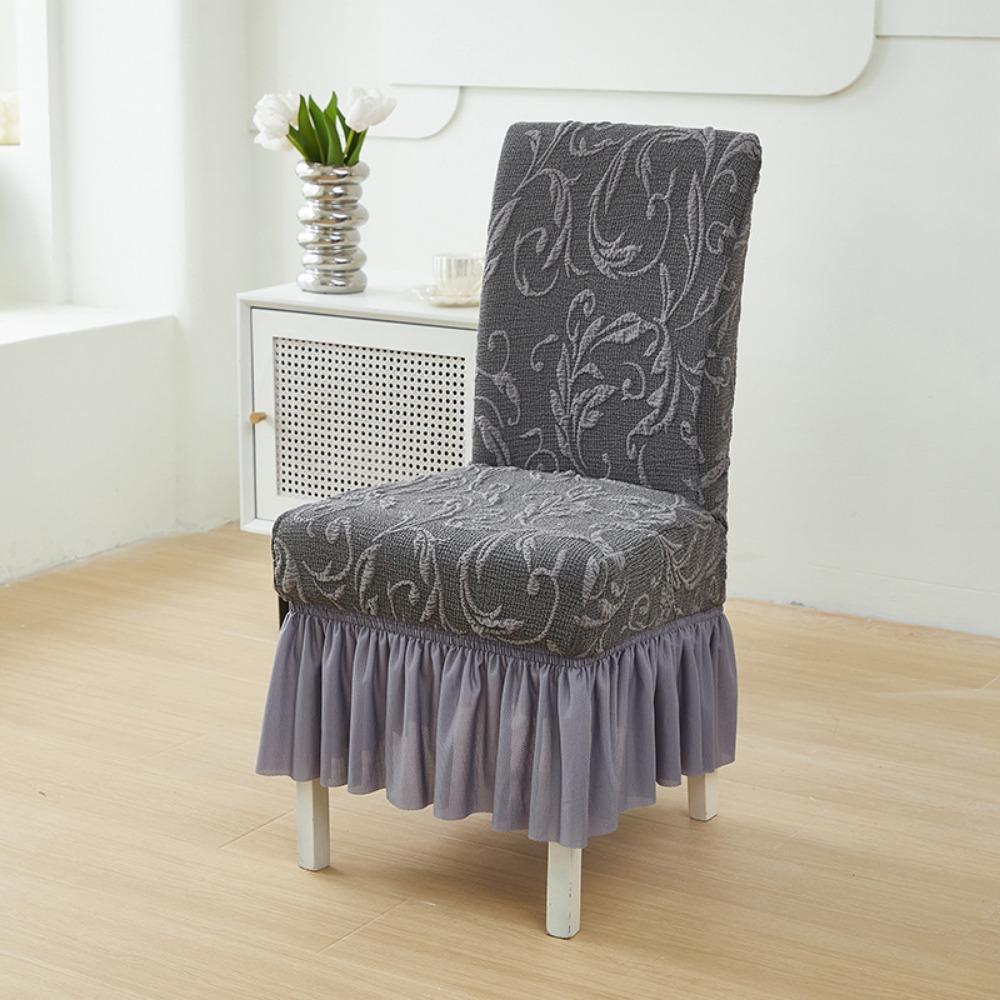 Chair Slipcover Knit Jacquard Fully Elastic Skirt Universal Dustproof Cover for Dining Chairs All Seasons