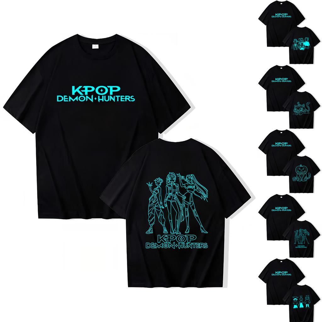 Women's Casual Cotton Luminous Print T-shirt Round Neck Pullover Short Sleeve Top