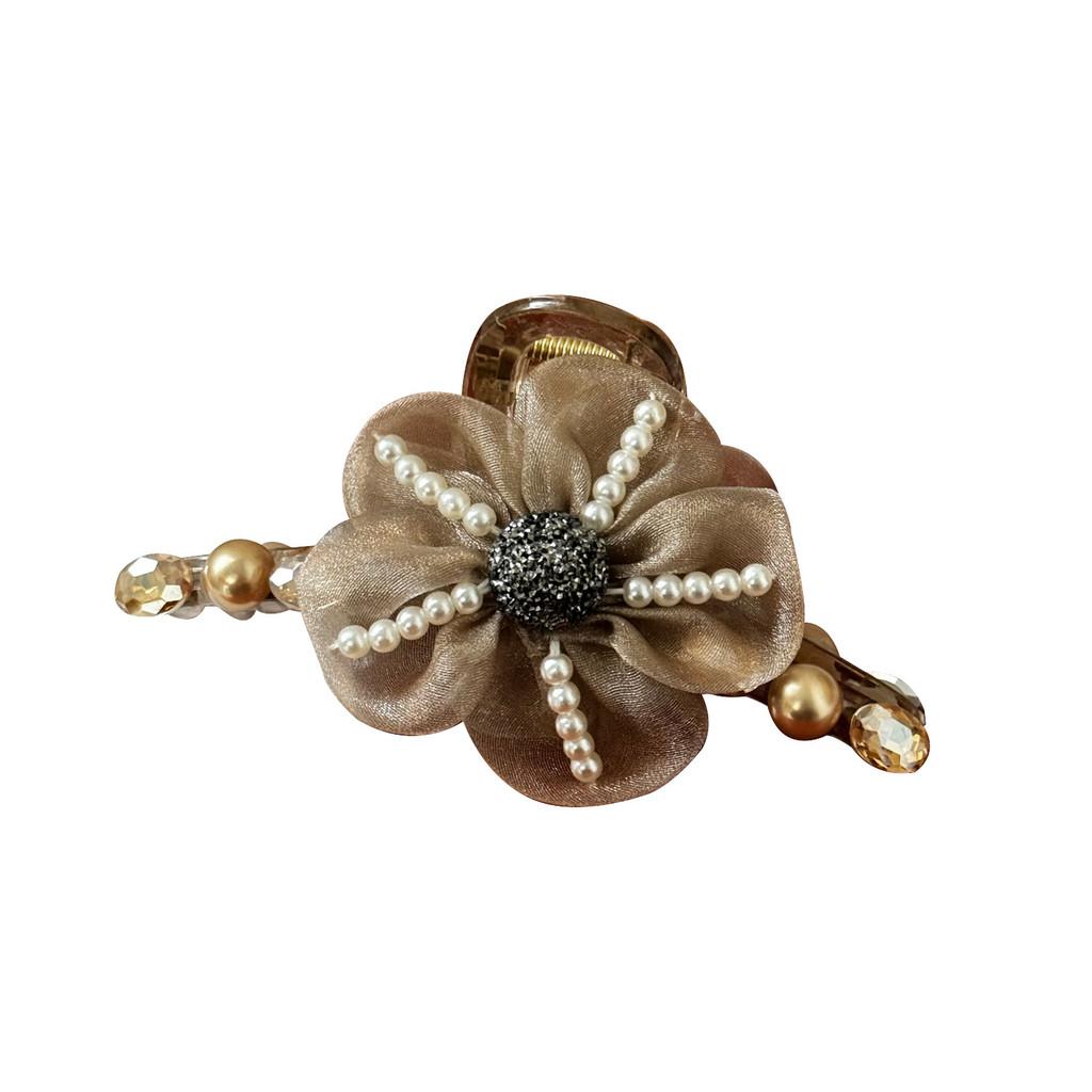 Stylish Black And Pearlescent Pink Floral Hair Claw Clip For Effortless Elegance