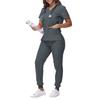 Women's Loose And Comfortable V-neck Short Sleeved Workwear With Tie Up Top And Waist Cinching Beauty Suit Set