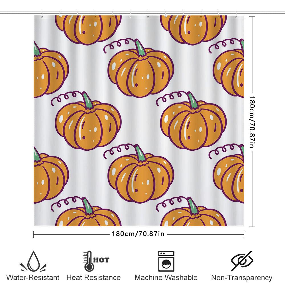 Vibrant Pumpkin Shower Curtain Set Perfect For Halloween Decorations Orange, Purple Green Floral Pattern Bath Mat Shower Curtain