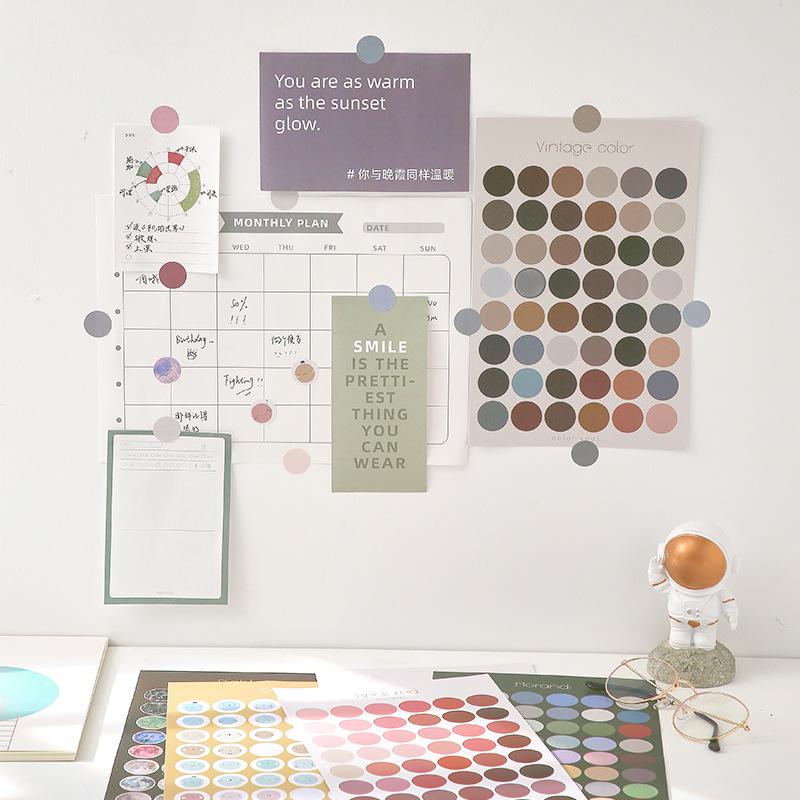1 Sheets Retro Diary Decoration Sticker Stationery Morandi Postmark Dot Sticker Diy Journal Planner