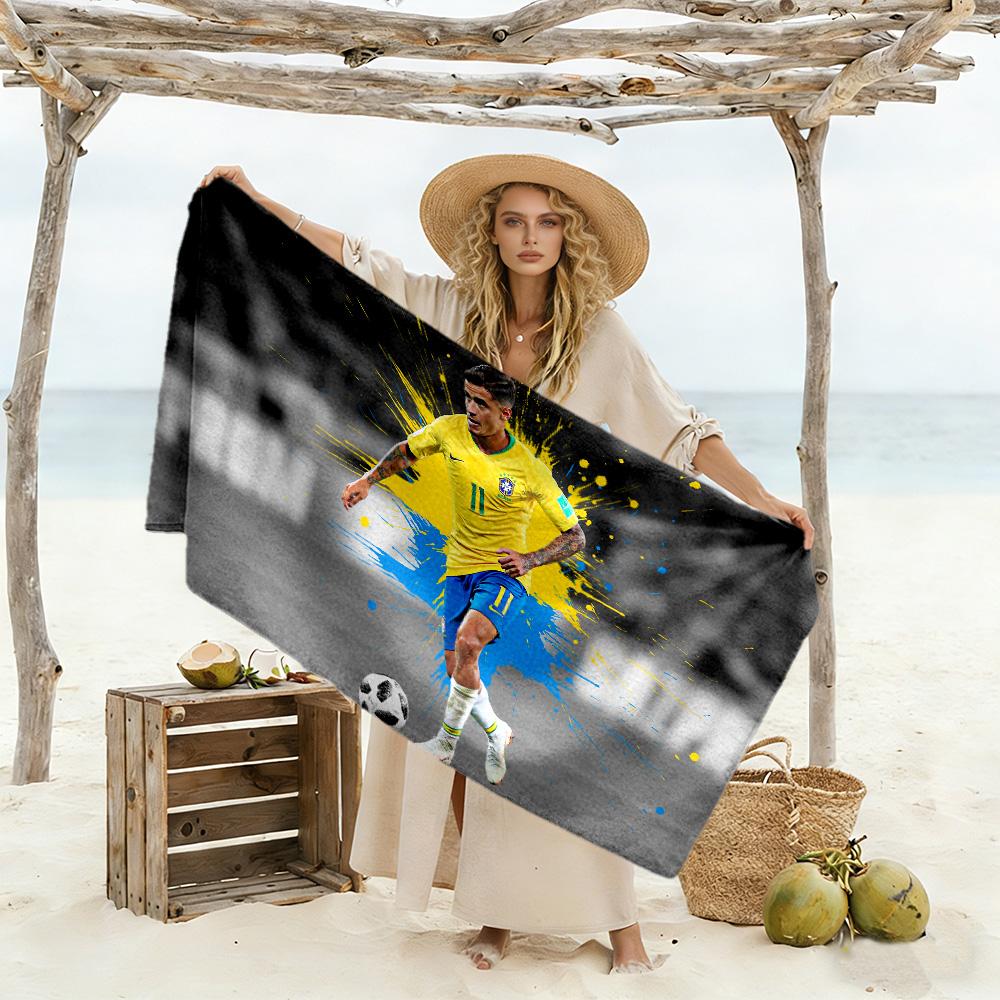 Brazilian Soccer Player Action. Beach Towel Quick-Dry Soft Microfiber Comfortable Lightweight Perfect for Traveling Yoga Camping and Swimming