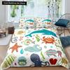 Kids Cartoon Ocean Animal King Queen Bedding Set Underwater World Duvet Cover Marine Life Quilt Cover Polyester Comforter Cover
