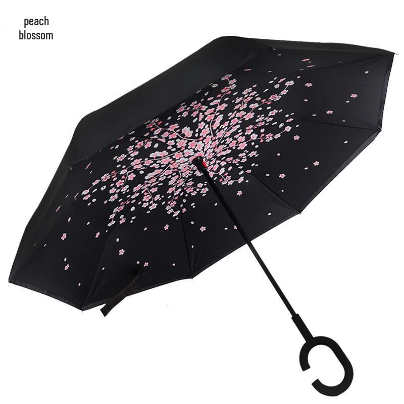 Nanjiao Double-Layer Inverted Umbrella with C-Handle - Peach Blossom Floral