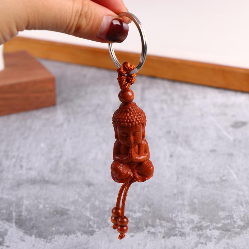 NEW Ethnic Style Buddhism Carving Pendant Key Holder Wooden Keychain Bag Hanging Jewelry Gift Praying For Peace And Good Fortune