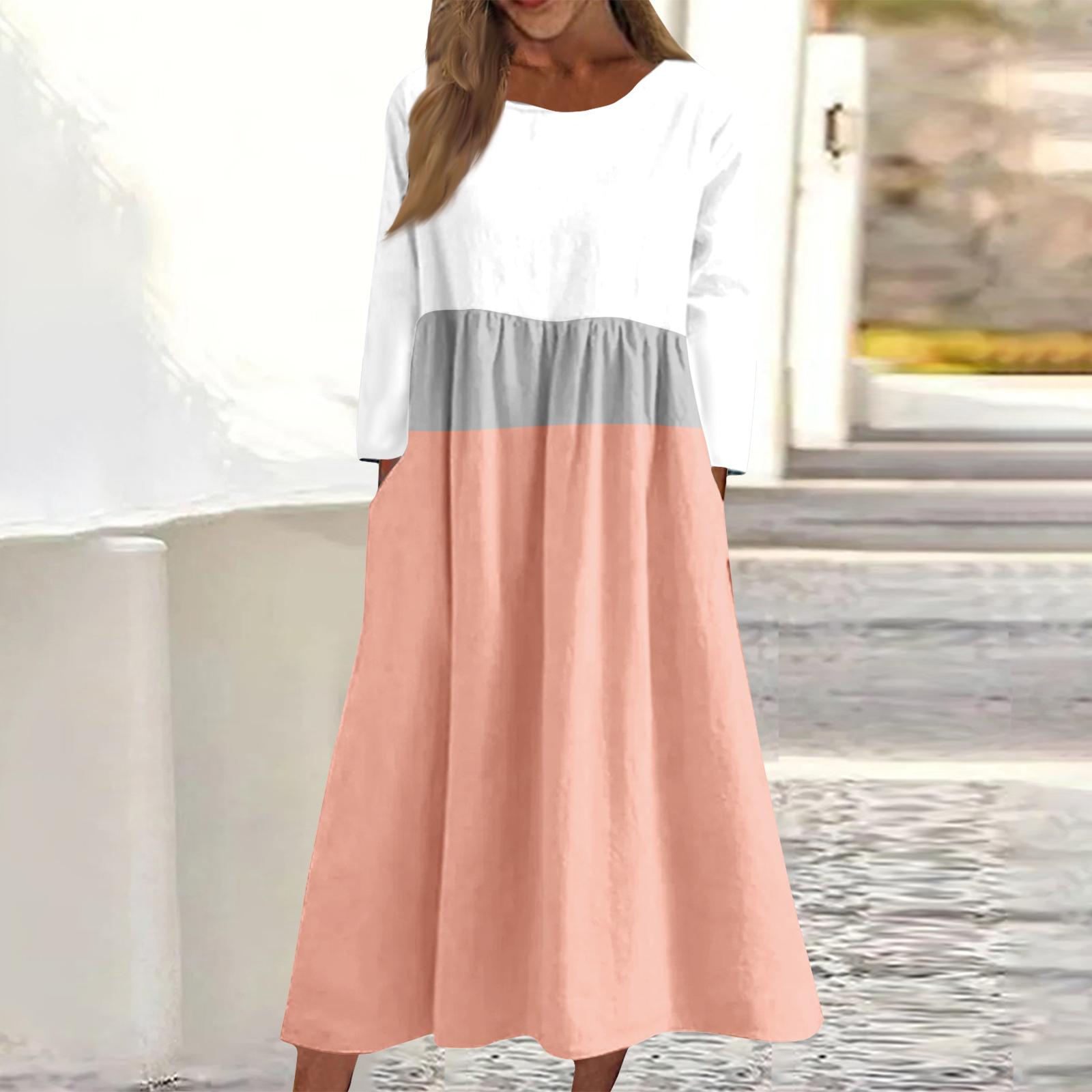 

Женское повседневное миди-платье с круглым вырезом и полосатым принтом, с длинным рукавом и карманом XL шафрановый