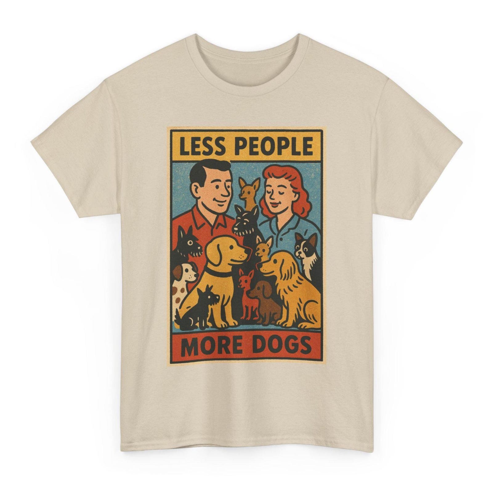 Less People More Dogs T-Shirt: Retro Comic Unisex Tee for Dog Lovers M