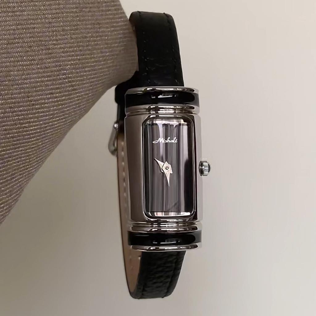 Vintage Slim Rectangle Quartz Watch for Women Elegant Leather Strap Small Bar Wristwatch Minimalist Luxury Daily Dress Ladies Watch