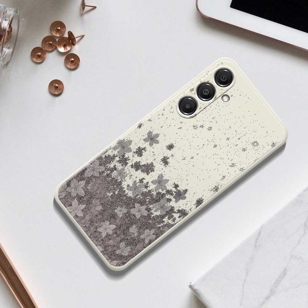 For Samsung Galaxy A16 5G/4G Case Grey Flowers Pattern Printing Straight Edge TPU Phone Back Cover